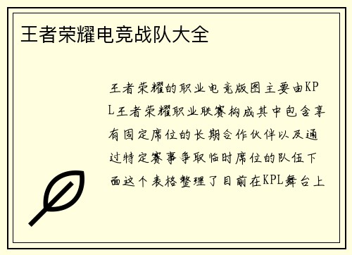 王者荣耀电竞战队大全